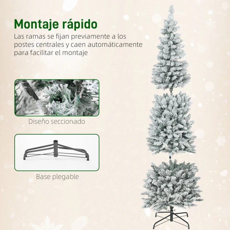 HOMCOM Árbol de Navidad Estrecho 210 cm con Luces LED Bicolores 11 Modos de Iluminación 687 Ramas Verde