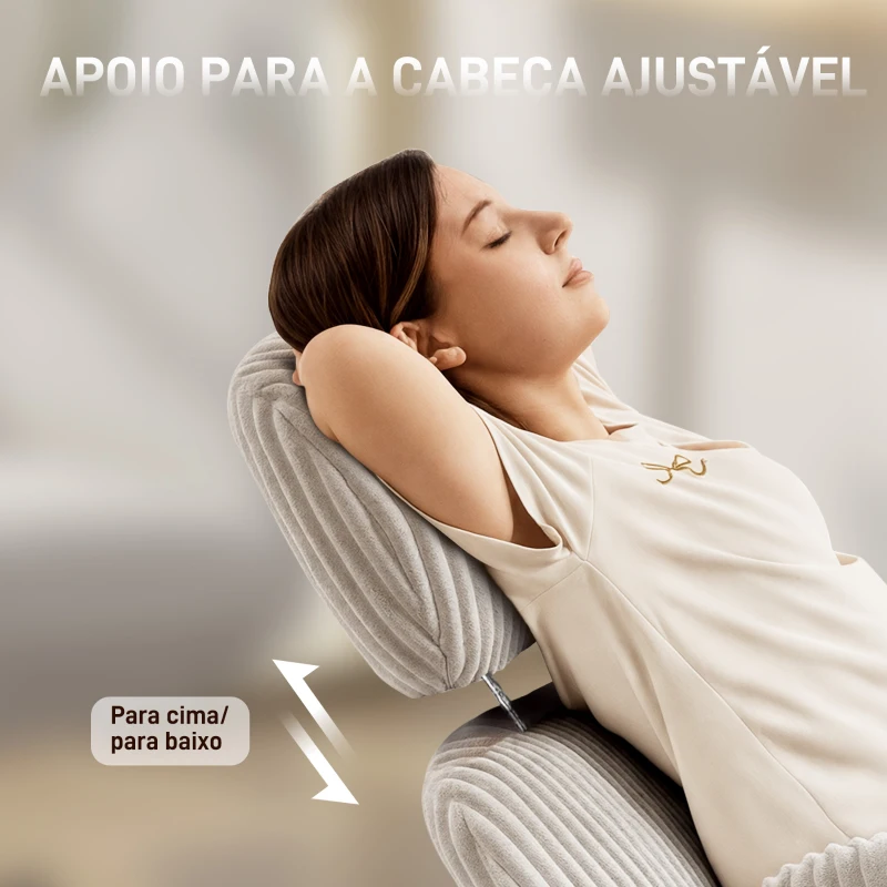 HOMCOM Cadeira de Escritório com Apoio de Cabeça Regulável Altura Ajustável Função Basculante 74x70x104-112 cm Cinzento