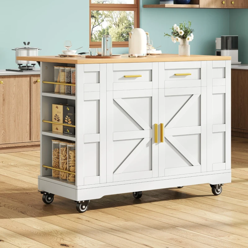 Îlot de cuisine moderne avec plateau de table réglable, table à manger multifonctionnelle avec rangement, 120x40/65x90 cm,Blanc