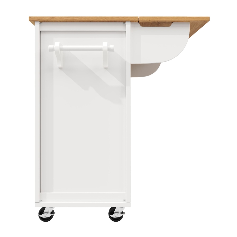 Îlot de cuisine avec plateau réglable, deux portes et quatre tiroirs, 137,9x45/73x92,5 cm, Blanc