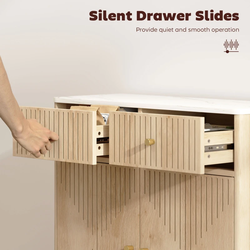 HOMCOM Comodă de Bucătărie cu 2 Sertare, Dulap și Blat cu Efect de Marmură Stejar