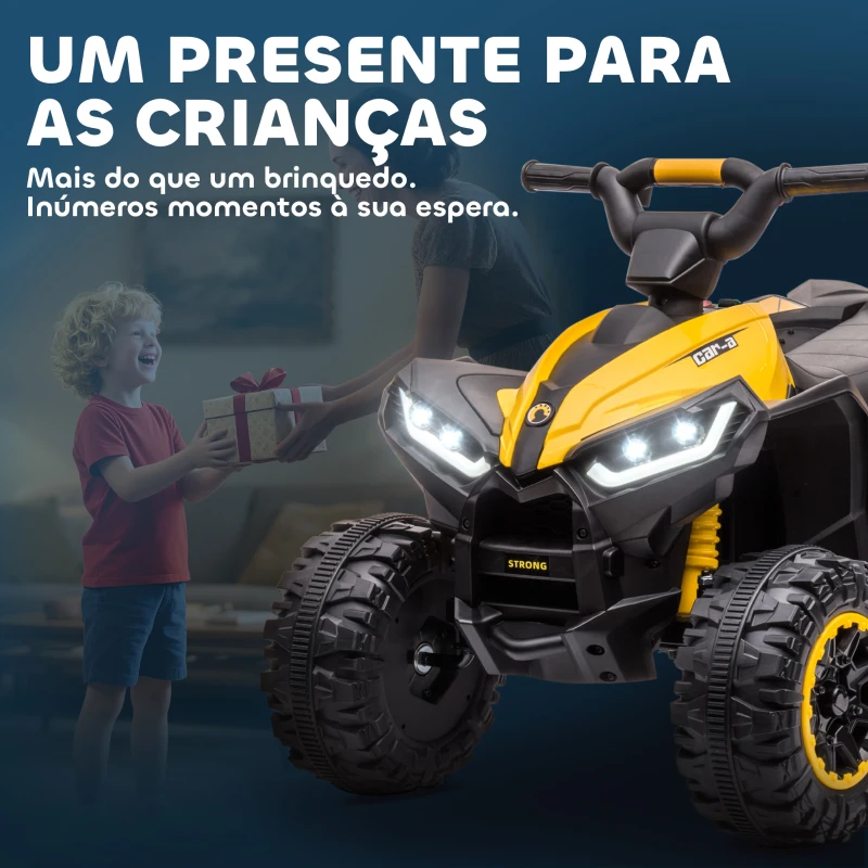 HOMCOM Quadriciclo Elétrico para Crianças de 3-5 Anos Veículo Eléctrico a Bateria 12V com 2 Motores 83x53x55,5 cm Amarelo
