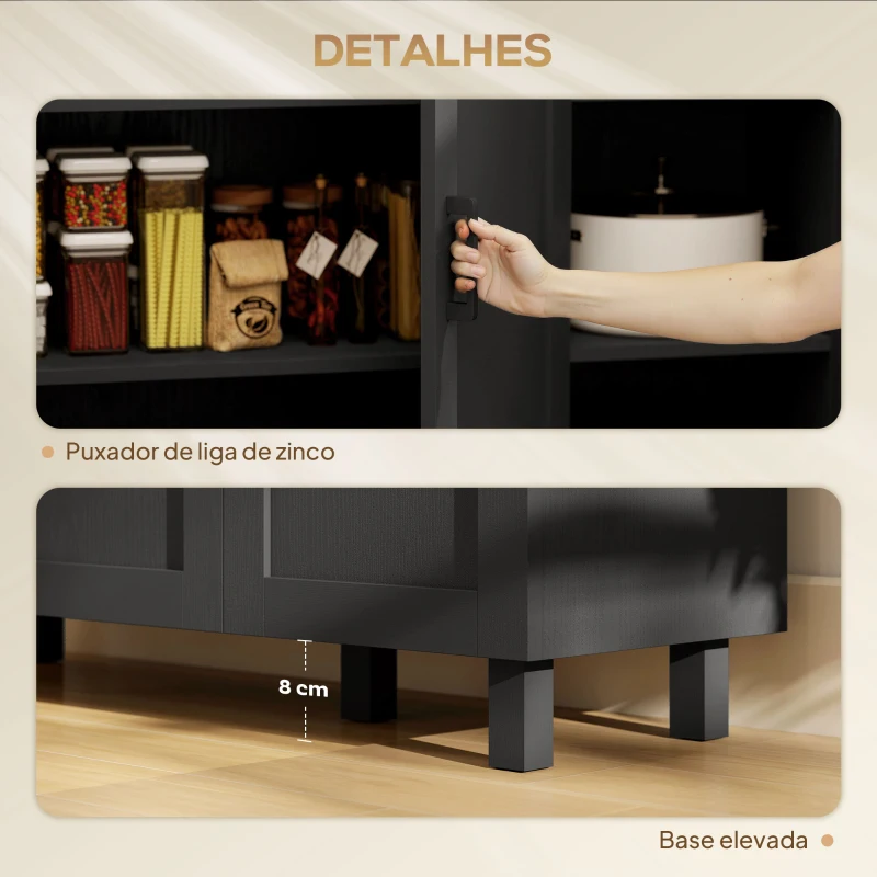 HOMCOM Aparador para Sala de Estar Móvel Buffet com 3 Portas e Prateleiras Ajustáveis 90x30x90 cm Preto e Madeira