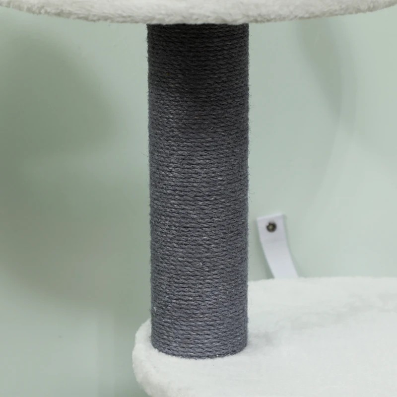 PawHut Cat tree with 1 cat cave, 1 cat bed, 2 platforms, jute-rope posts, White + Gray