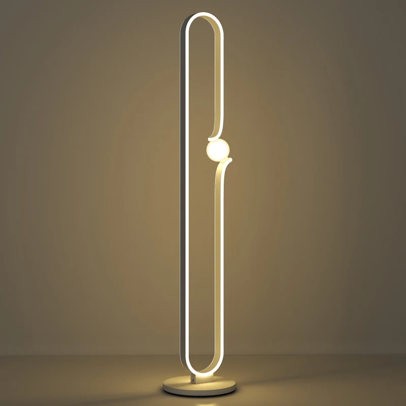 HOMCOM LED Floor Lamp, Dimmable Floor Standing Lamp with Glass Night Light, Foot Switch for Living Room, Bedroom, Office, White