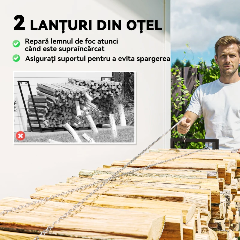 Outsunny Suport de Lemne din Metal cu Acoperire Impermeabilă Capacitate 0.8m³ 235x31x116