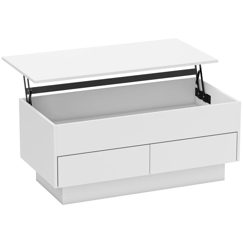 HOMCOM Table basse relevable, table de salon avec compartiment caché et 2 tiroirs, 100 x 50 x 44 cm, blanc