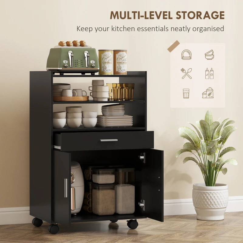 HOMCOM Dulap pentru Cuptorul cu Microunde cu Sertar, Dulap și 2 Rafturi Negru