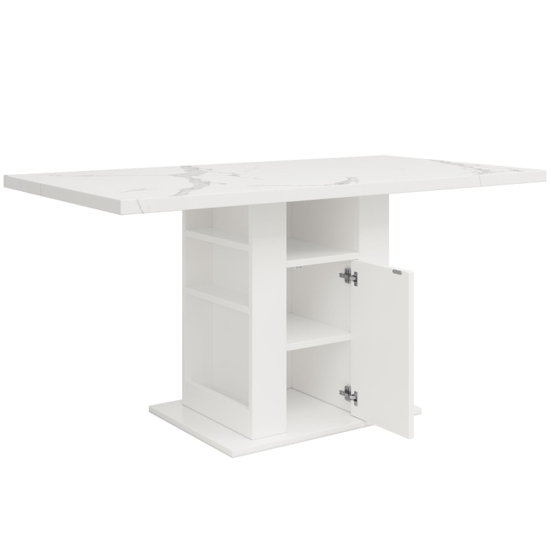 Tavolo da cucina con vano portaoggetti e ripiani a 3 livelli, 140x75x75 cm, Bianco