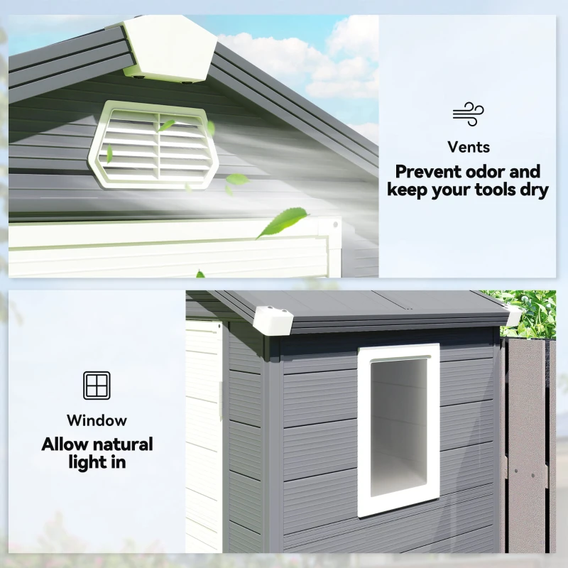 Outsunny 4.4ft x 3.3ft size Aluminium Frame and Plastic Wall Shed, with Foundation - Grey