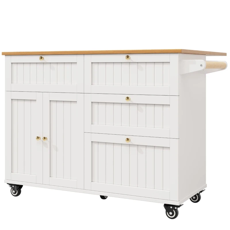 Îlot de cuisine avec plateau rabattable, table à manger multifonction avec espace de rangement, 133x37,3/70x88 cm, Blanc