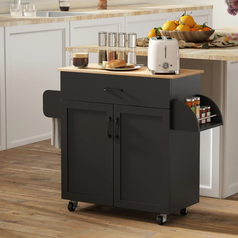 HOMCOM Dessert îlot de cuisine multi-rangements tiroirs placard 2 portes avec étagère réglable 105 x 36 x 85 cm noir