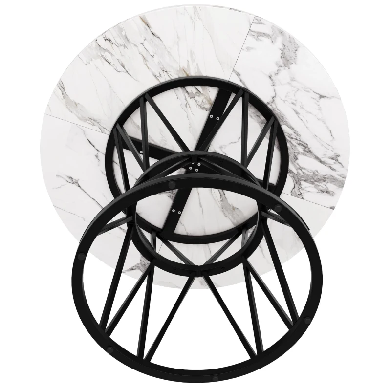 Tavolo da pranzo rotondo per 4 persone, gambe in metallo e piano in MDF, 100x100x76 cm, Bianco e Nero