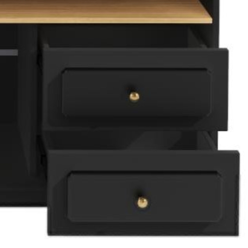 Bancone da bar allungabile con contenitore, girevole a 360°, MDF e vetro, 125-181x39x104,5 cm, Nero