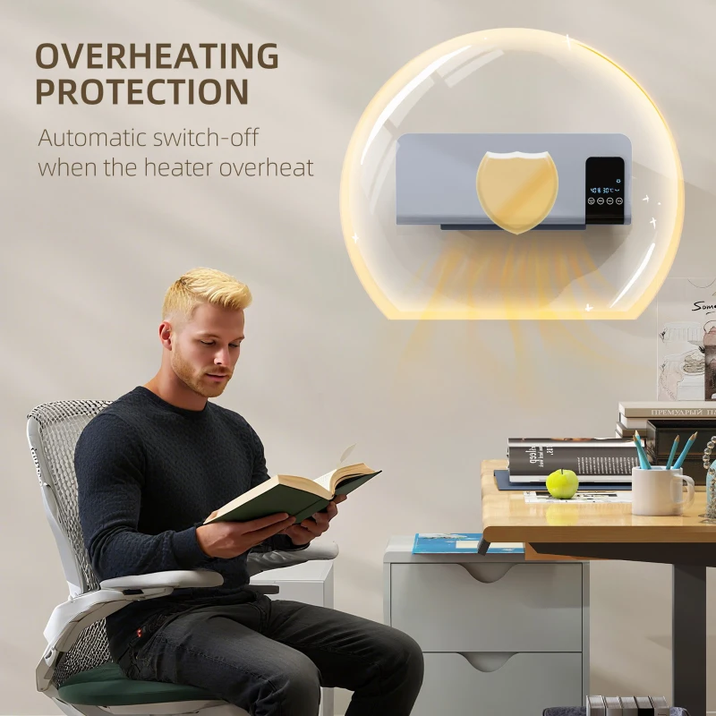 HOMCOM Ventilator Termic de Perete cu Temporizator 12h și 2 Moduri Gri