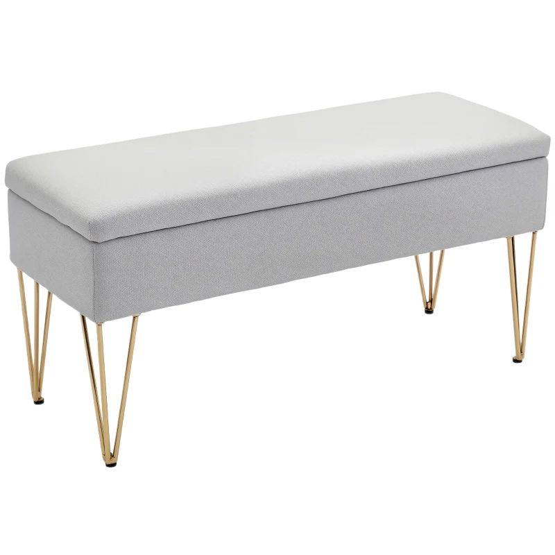HOMCOM Banc de bout de lit avec coffre en tissu et pieds en acier, 100x40x49 cm, Gris clair