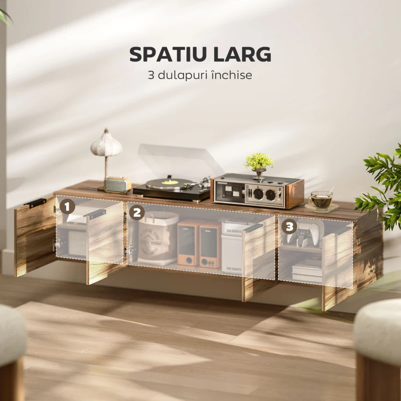 HOMCOM Comodă TV de până la 65" Stil Industrial cu 3 Dulapuri, Maro