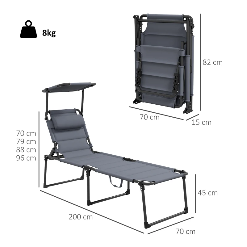 Outsunny Sezlong cu spatar rabatabil pentru plaja, Gri