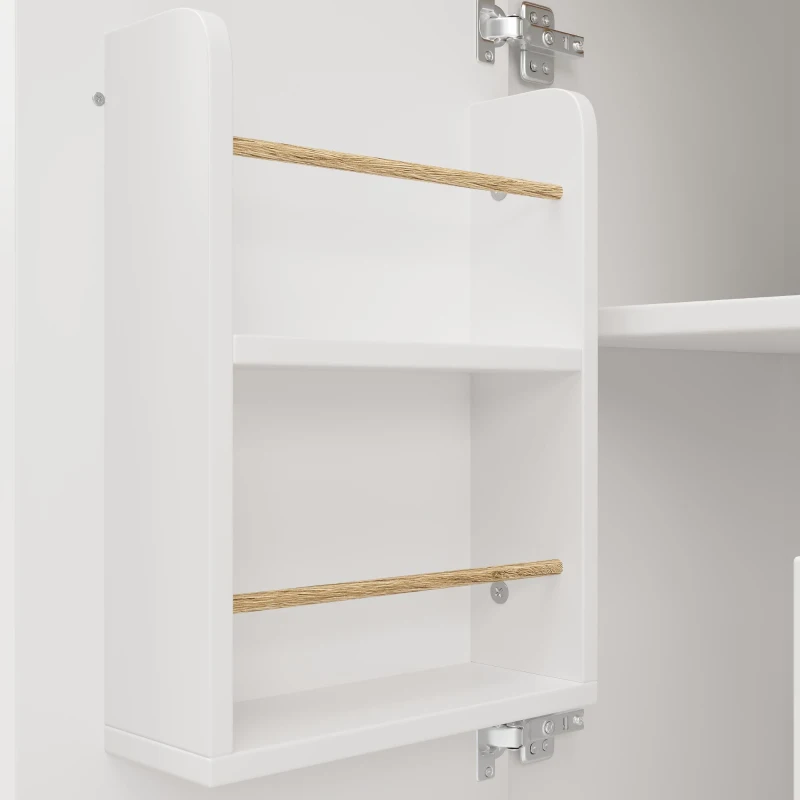 Îlot de cuisine avec table pliante, grand espace de rangement, casier à vin, porte-serviette et porte-épices, 137,9x45/73x92,2 cm, Blanc