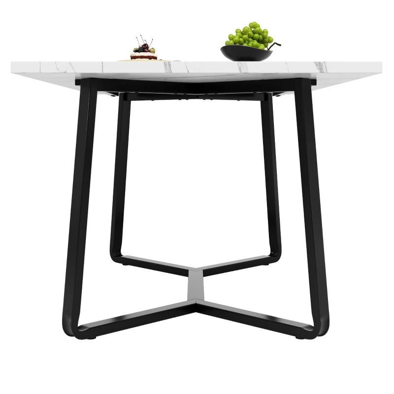 Tavolo da pranzo per 4-6 persone con piano effetto marmo in MDF, 108.8x75x76 cm, Bianco e Nero