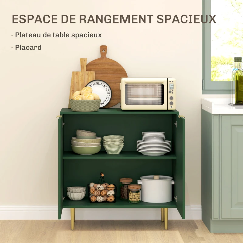 HOMCOM Buffet cuisine meuble de rangement avec 2 portes étagère réglable pieds métalliques surélevés 80 x 40 x 80 cm vert olive
