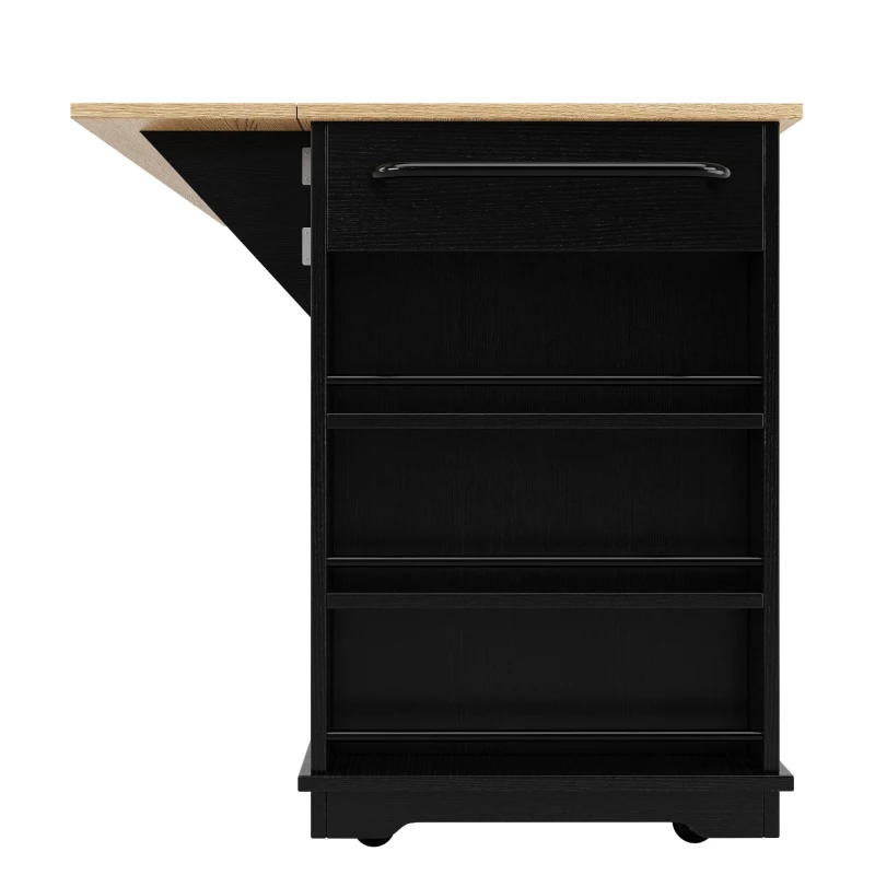 Îlot de cuisine avec plateau rabattable, verre trempé, 151,5x60/85x91,7 cm, Noir