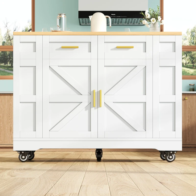 Îlot de cuisine moderne avec plateau de table réglable, table à manger multifonctionnelle avec rangement, 120x40/65x90 cm,Blanc