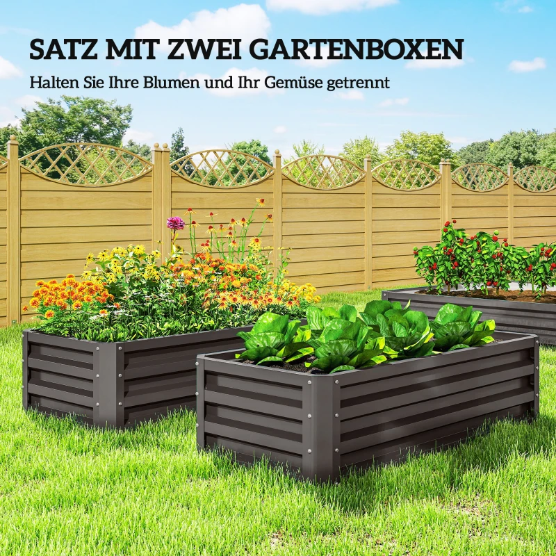 Outsunny Hochbeet Metall 2er-Set, Offener Boden, Für Garten Balkon, 110x50x30cm, Dunkelgrau