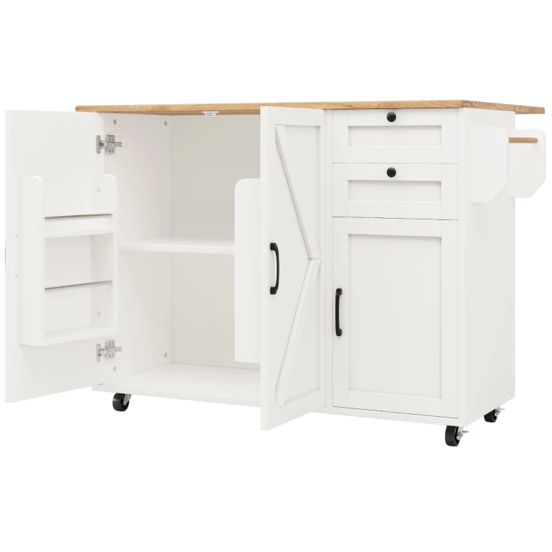 Isla de cocina moderna, con tablero ajustable y espacio de almacenamiento, 120x43,2/71,2x92 cm, Blanco