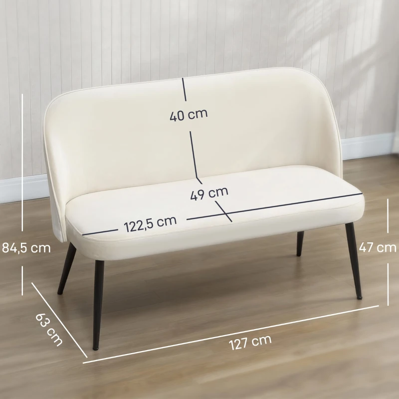 HOMCOM Divano 2 posti, imbottito, moderno, con struttura in metallo e legno, rivestimento in tessuto effetto velluto, Beige