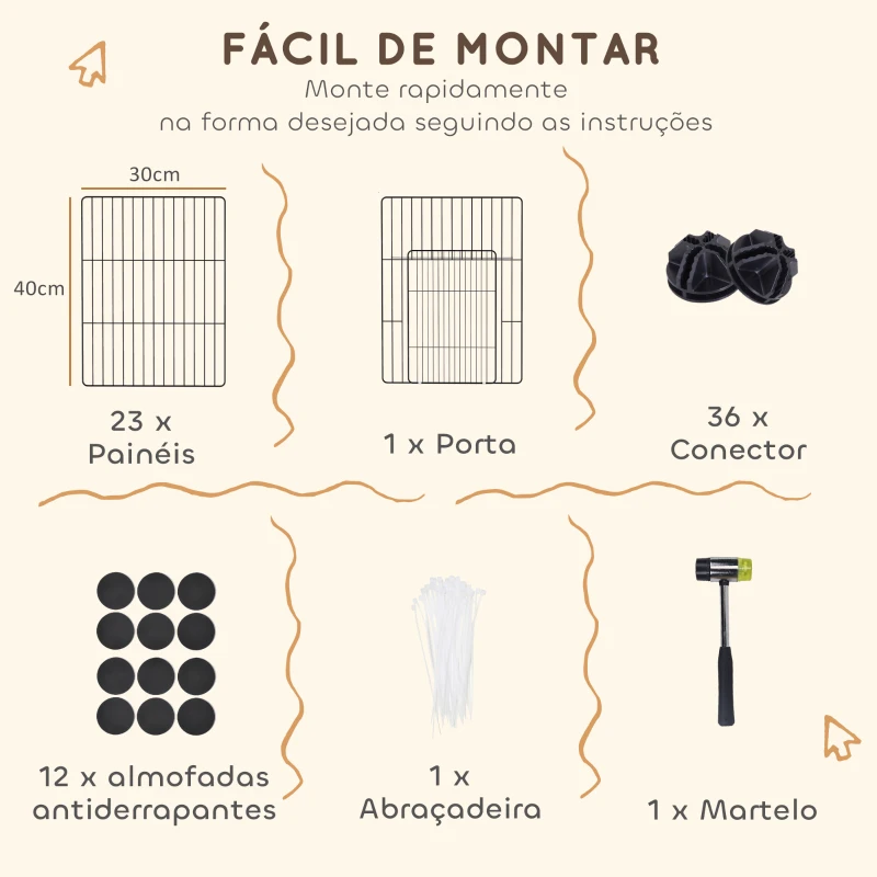 PawHut Recinto Metálico para Animais com 24 Painéis Recinto para Animais Pequenos Personalizável 120x60x80 cm Preto