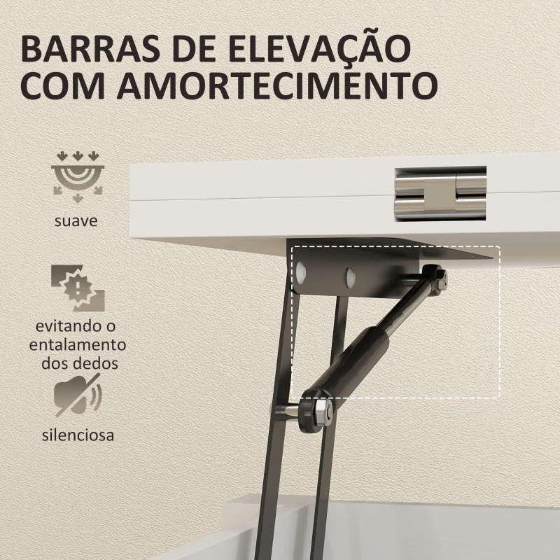 HOMCOM Mesa de Centro Elevatória e Extensível com Compartimentos Ocultos e Prateleira Aberta 100x90x64 cm Branco