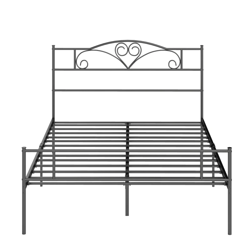 Cadru de Pat de o Persoana, mai mare HOMCOM din Otel cu Sipci Integrate, Tablie cap si Tablie piciore, 140x200cm