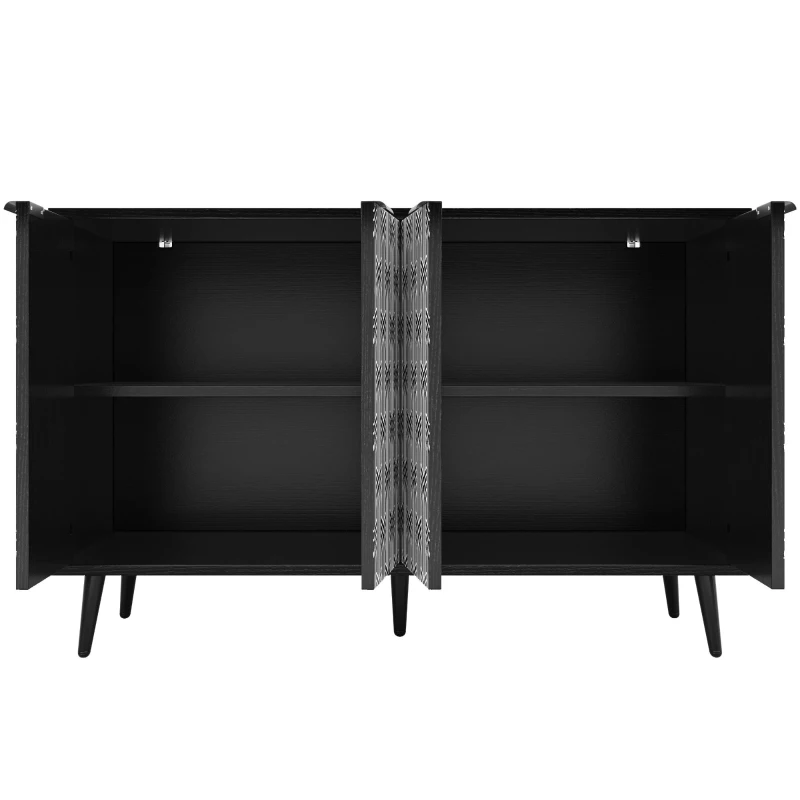 Buffet de salle à manger avec porte sculptée au motif unique en chevrons, pour le salon et la salle à manger, 120x35x78 cm, Noir