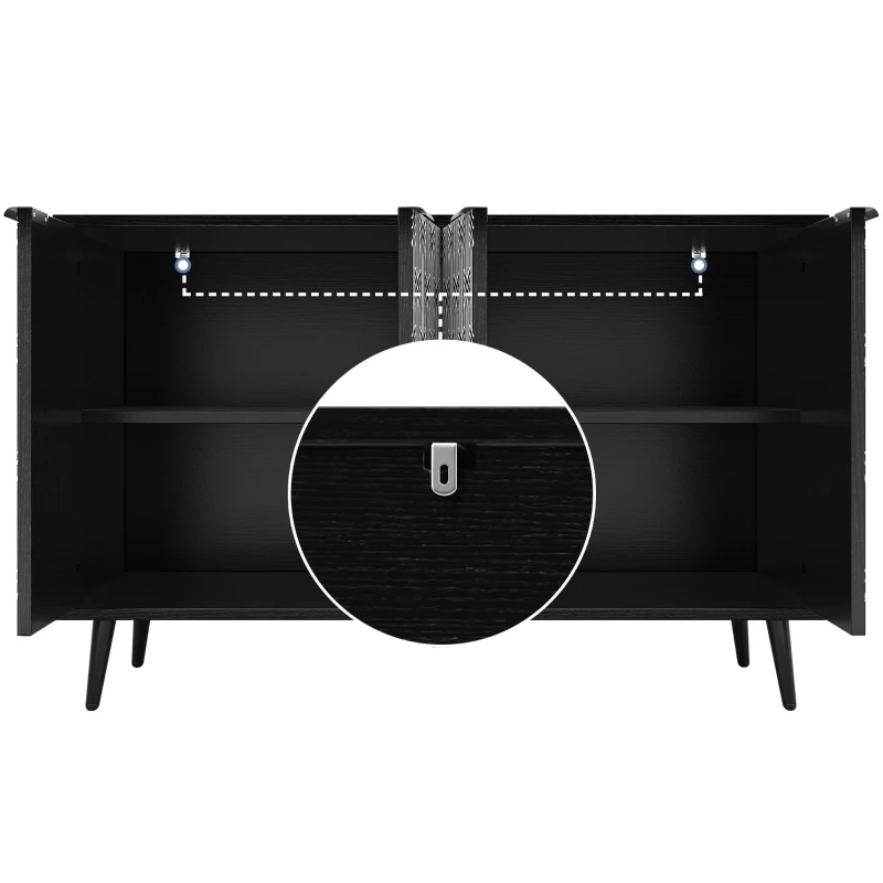 Buffet de salle à manger avec porte sculptée au motif unique en chevrons, pour le salon et la salle à manger, 120x35x78 cm, Noir