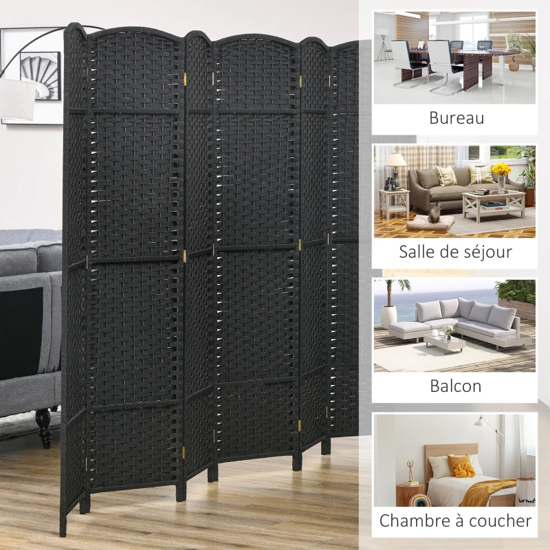 HOMCOM Paravent interieur en bois 6 panneaux 240 x 170 cm séparateur de pièce pliable pour salon, chambre à coucher, naturel