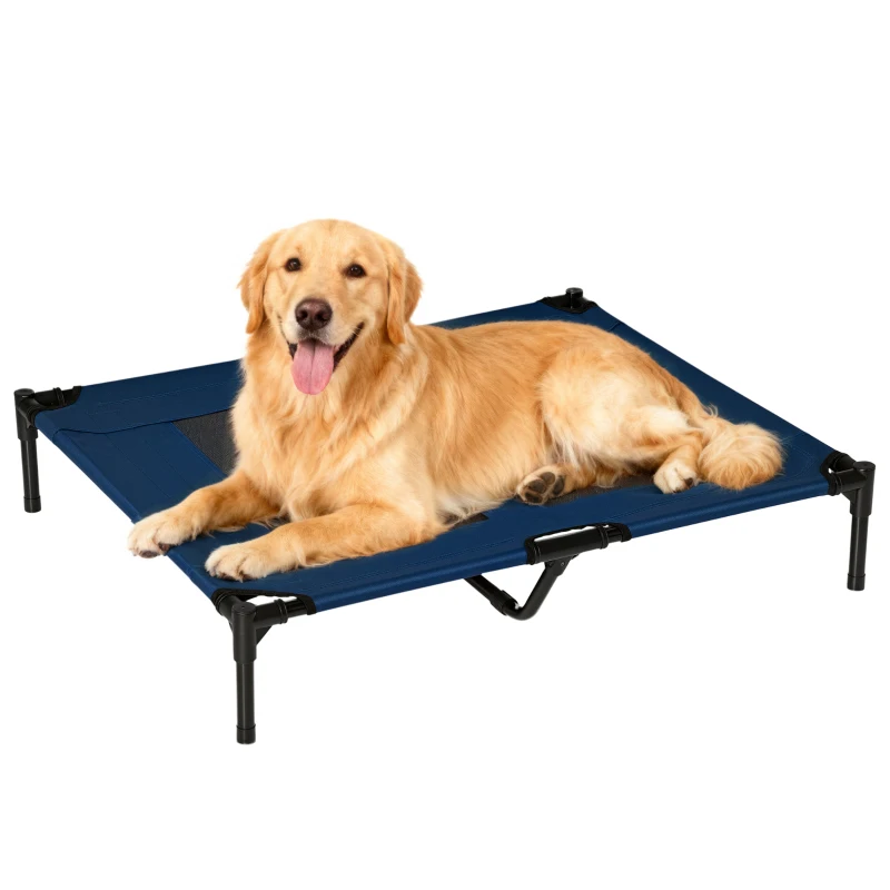 PawHut Cama Elevada para Perros Gatos Portátil Cama para Mascotas con Zona de Malla Transpirable y Tela Oxford para Interior Exterior 91,5x76,2x18 cm Azul