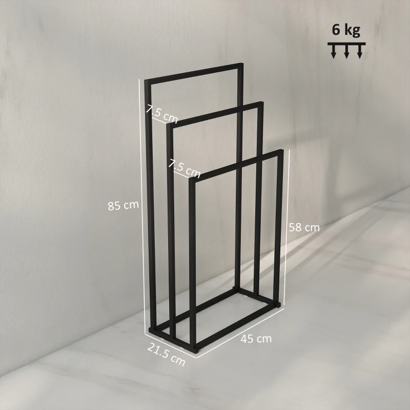 HOMCOM Portasciugamani da Terra a 3 Bracci Autoportante in Acciaio, 45x21.5x85 cm