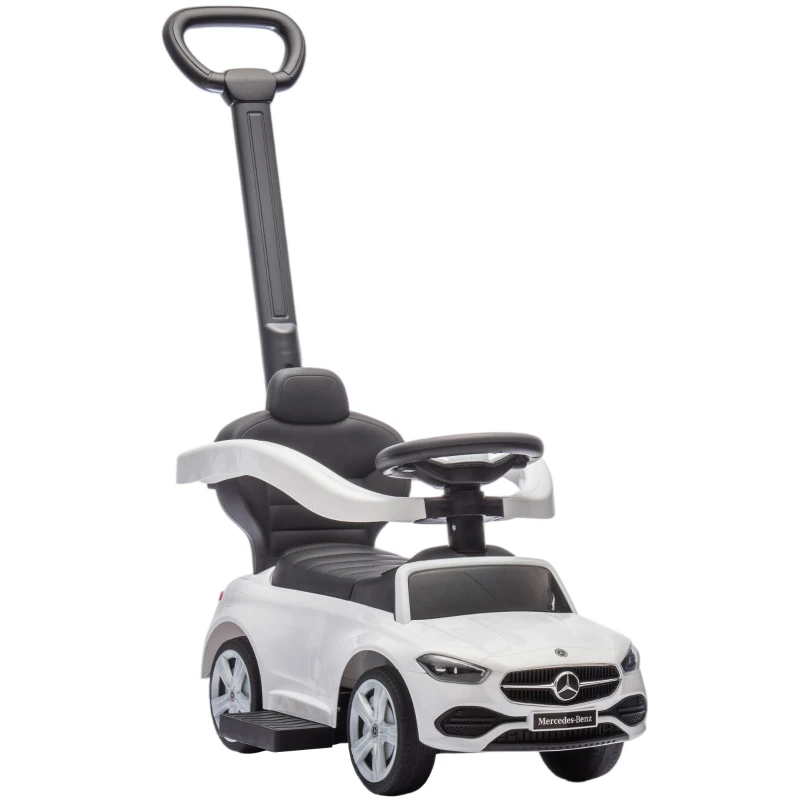 AIYAPLAY Voiture à Enfourcher pour Enfants 1-3 ans convertible en Poussette avec Licence Mercedes, 91x40x83 cm, Blanc