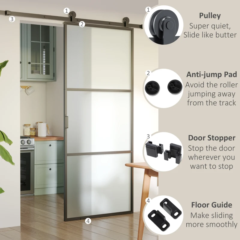 HOMCOM Set feronerie ușă culisantă, oțel carbon, suport 100 kg, pentru uși lemn 3.5-4.5 cm