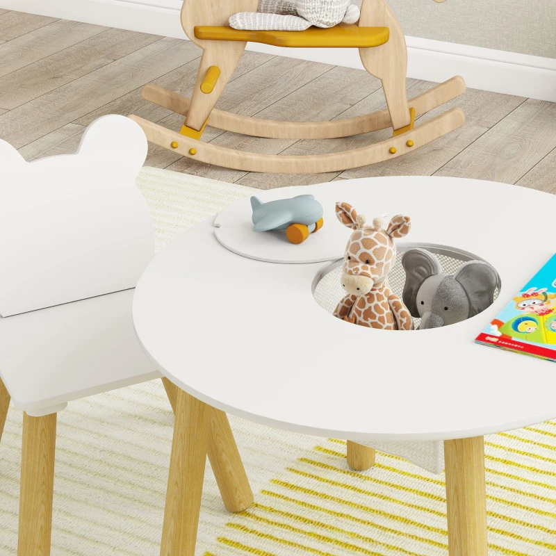 AIYAPLAY Ensemble 1 table ronde, 2 chaises pour enfant 3 pièces, dossier en forme d'ours, activités, bricolage, repas, 3-6 ans
