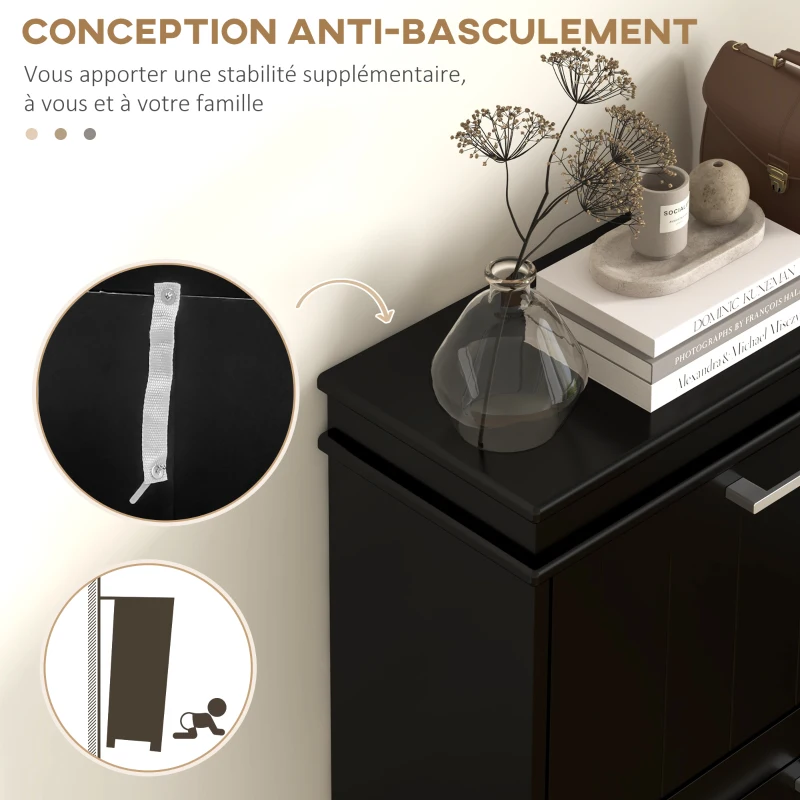 HOMCOM Meuble à chaussures, armoire à chaussures 3 portes abattants 15 paires, étagères réglables, 54 x 24 x 117,5 cm, noir