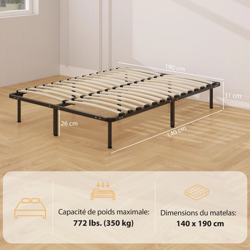 HOMCOM Bettrahmen 140 x 190 cm, 2‑Personen-Bett mit Massivholzlatten und Füßen, Stauraum darunter, schwarz