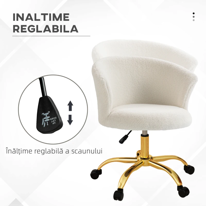 Vinsetto Scaun de Birou Reglabil în Înălțime cu Șezut Rotativ Alb și Auriu