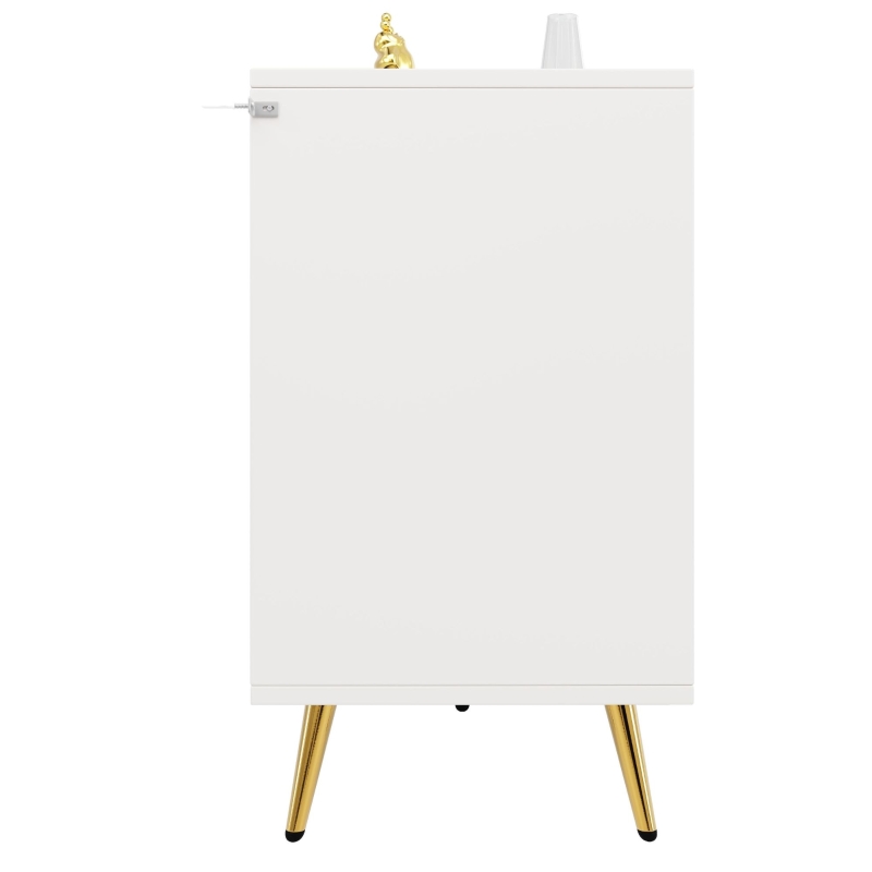 Buffet de salle à manger avec 6 tiroirs spacieux, portes d'armoire au design tridimensionnel et pieds dorés, 120x40x75 cm, Blanc
