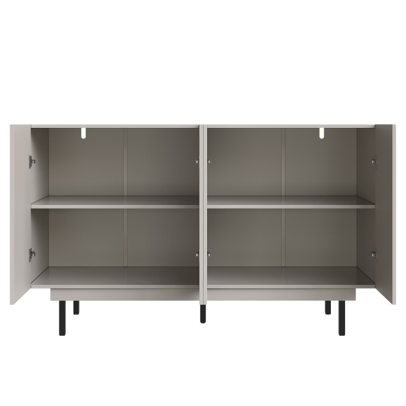 Bufet minimalist pentru sufragerie, cu 4 uși și rafturi reglabile, 140x38,5x82,5 cm, Gri