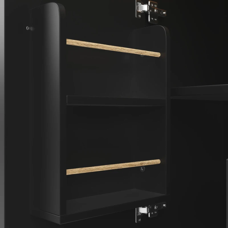 Îlot de cuisine avec table pliante, grand espace de rangement, casier à vin, porte-serviette et porte-épices, 137,9x45/73x92,2 cm, Noir