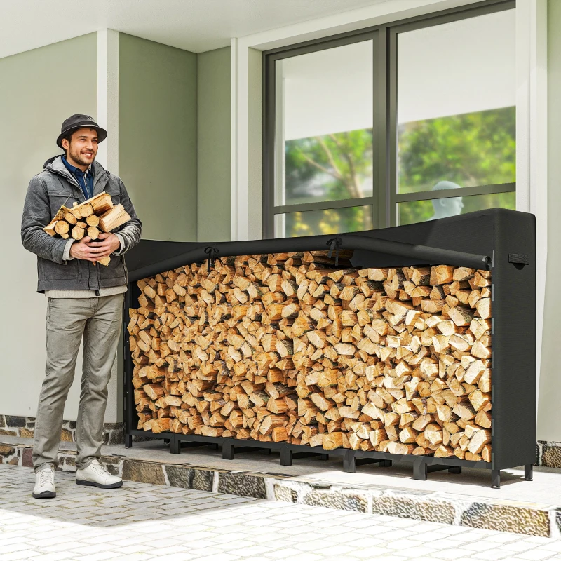 Outsunny Suport de Lemne din Metal cu Acoperire Impermeabilă Capacitate 0.8m³ 235x31x116