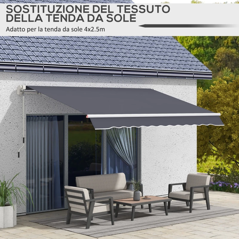 Outsunny Telo di Ricambio per Tenda a Bracci Retrattile in Poliestere Anti UV da 3.6x2.5 m, Grigio
