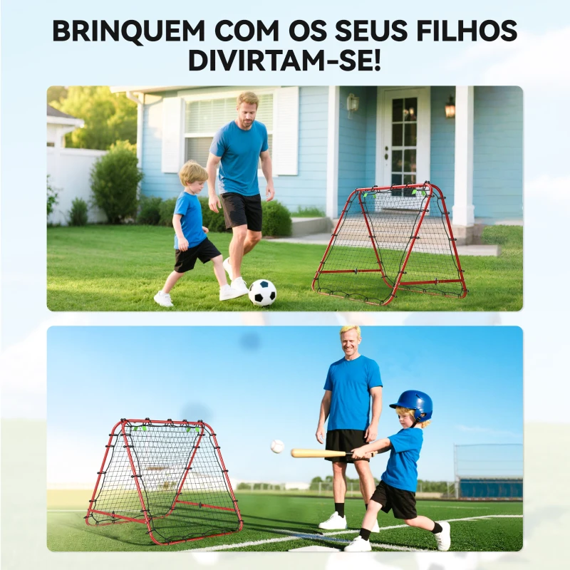 HOMCOM Rede de Rebote Dobrável para Treino Desportivo Ajustável em 5 Níveis de Ângulo com Tubo de Aço 100x95x90 cm Vermelho